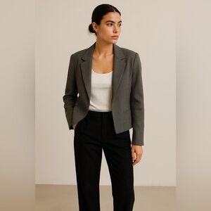 Minimalist Model Off Duty Wool Blend Open Blazer